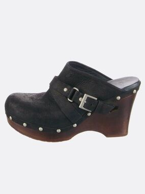 Ugg Australia Black Suede Natalee Wooden Platform Size 10